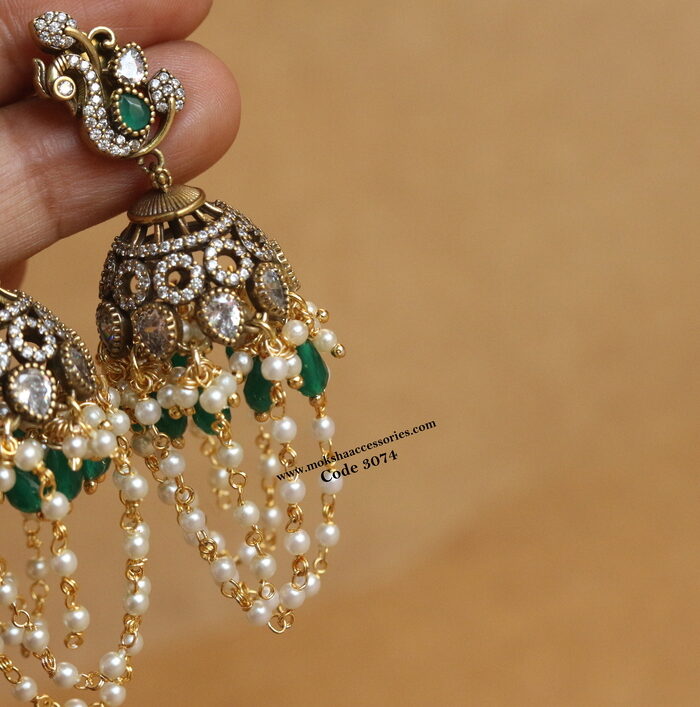 Victorian jhumki with pearl chain