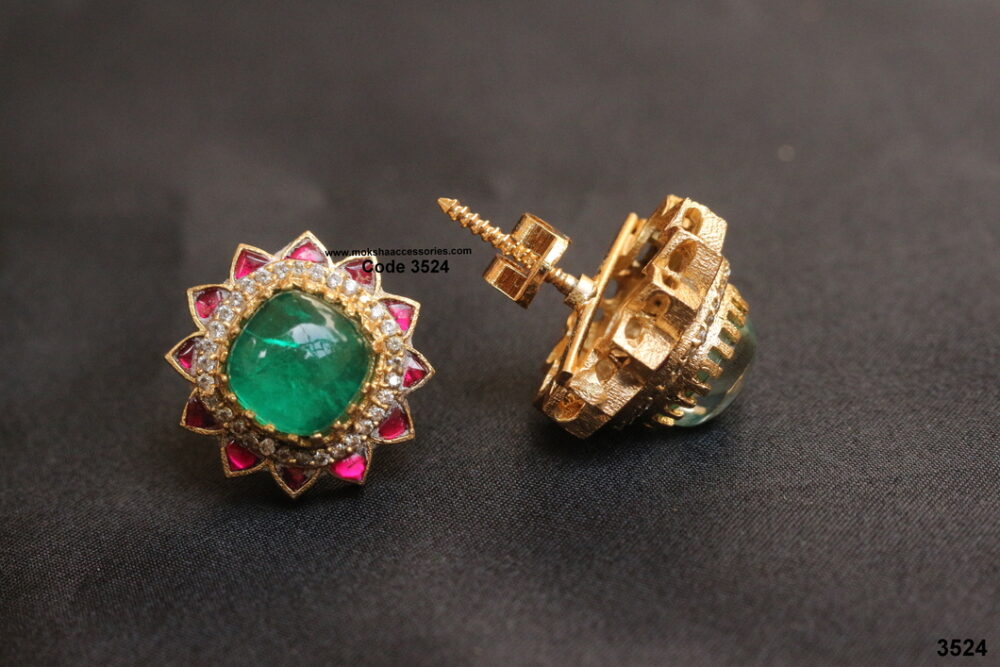 Jadaukundan with emerald stone studs Moksha Accessories