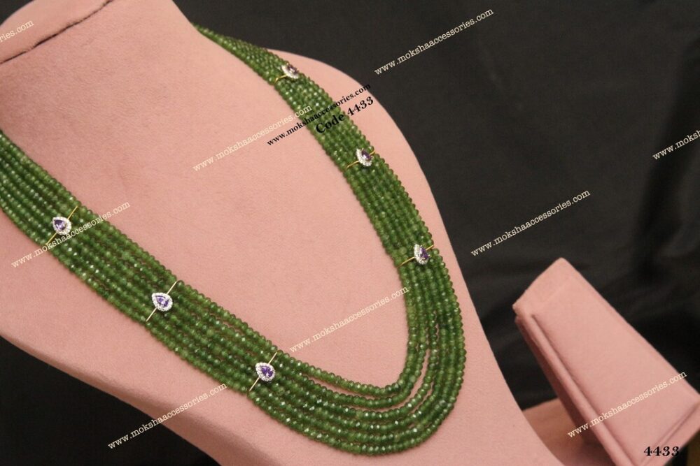 CZ pendants with green beads mala