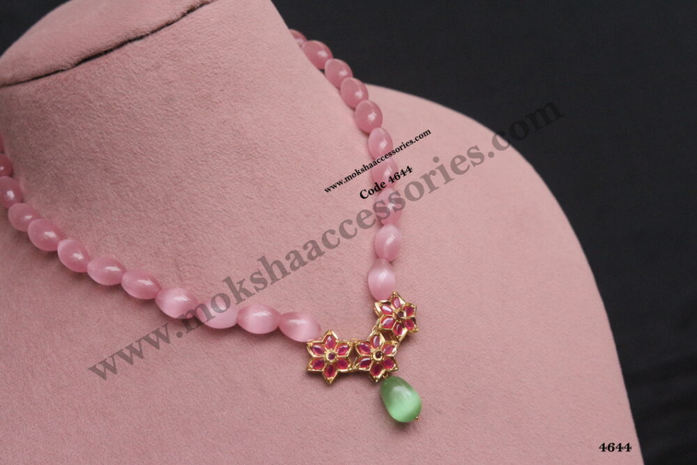 Ruby flower pendants with pink beads