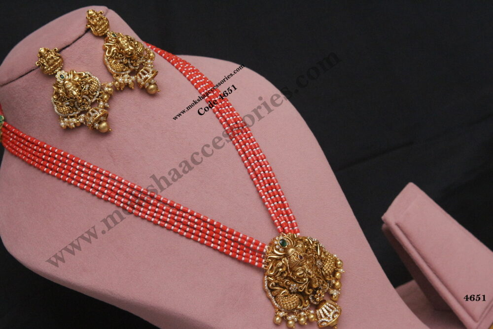 Ganesh pendant set with coral mala