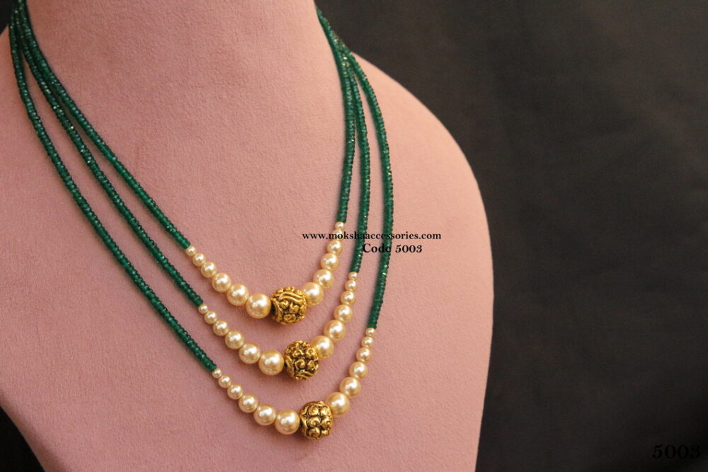 Antique gold balls and sarvoski pearl with real emerald beads