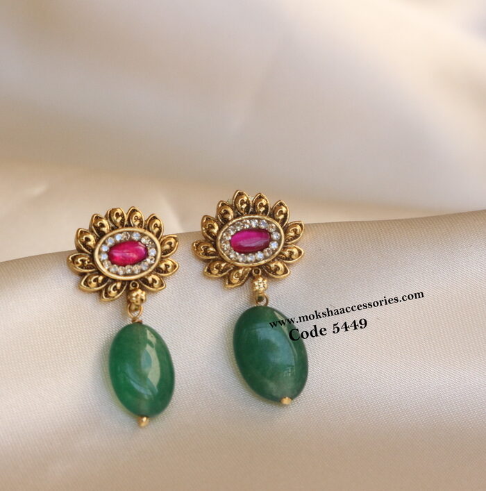 Ruby stone earrings with emerald drop