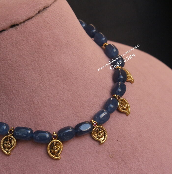 Kasu pendants with navy blue beads