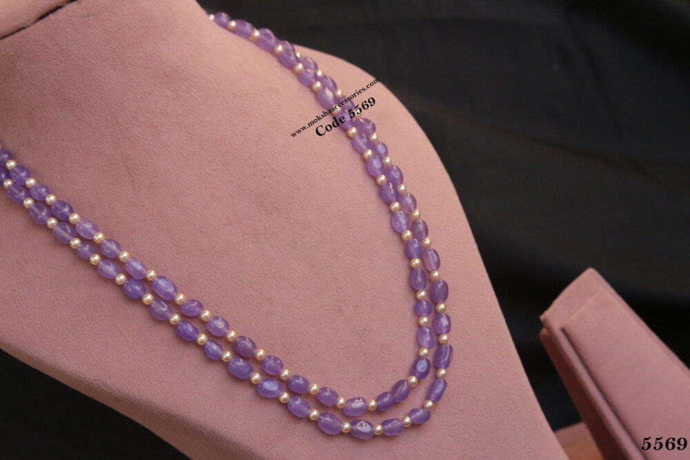 Lavender color beads mala with sarvoski pearl