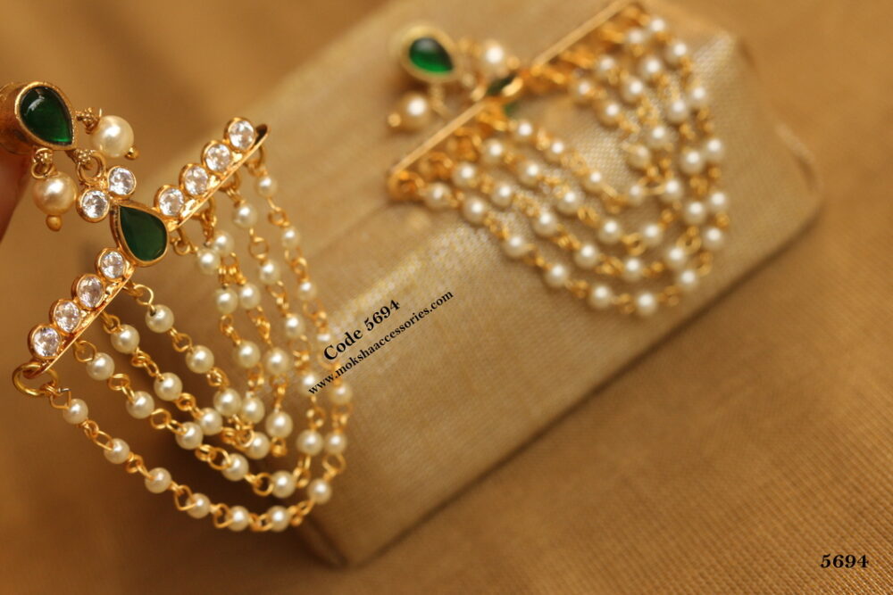 CZ earrings with pearl chain