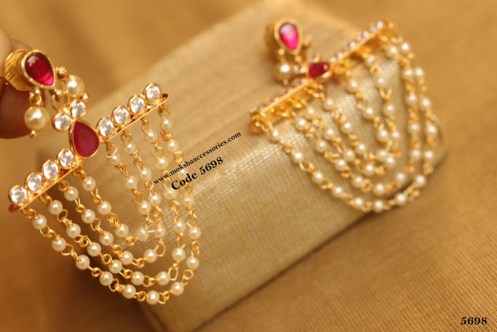 CZ earrings with pearl chain