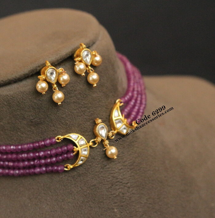Jadaukundan pendant set with purple beads choker