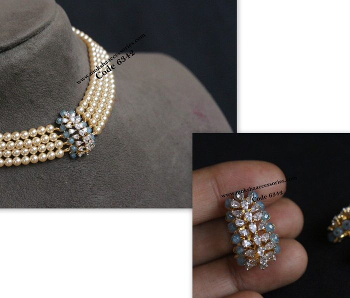 CZ pendant choker set with sarvoski pearl