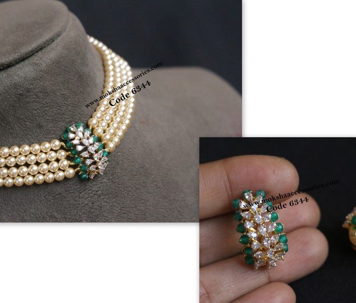 CZ pendant choker set with sarvoski pearl