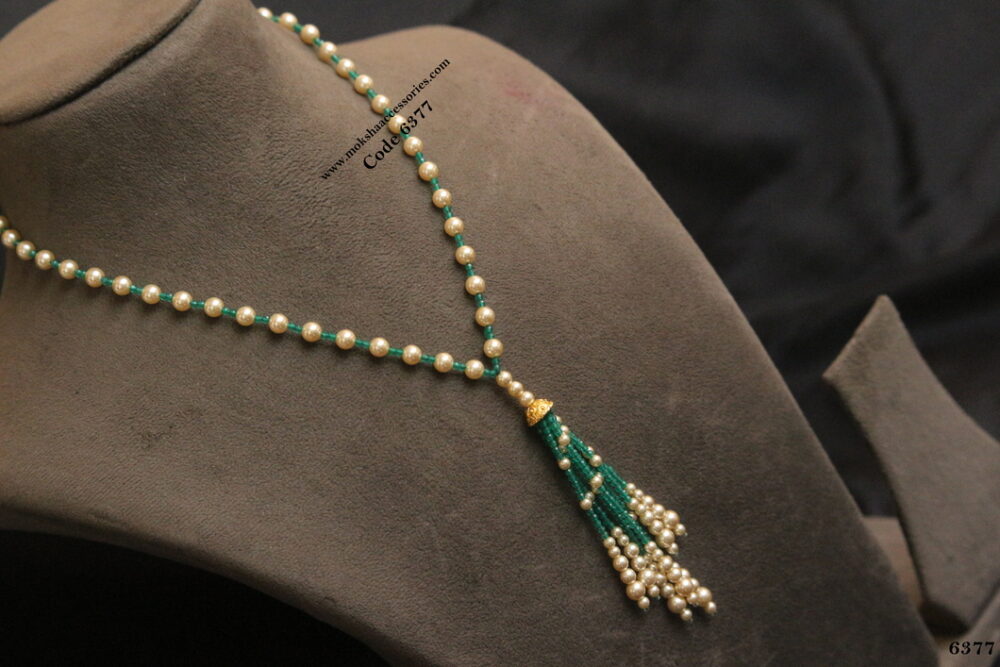 Emerald beads with sarvoski pearl mala