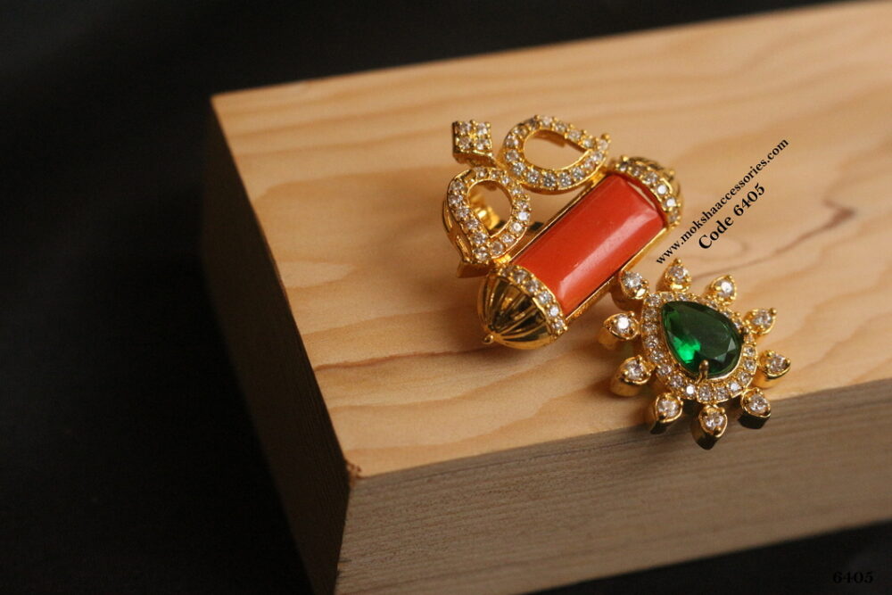 Coral cz pendant with back hook
