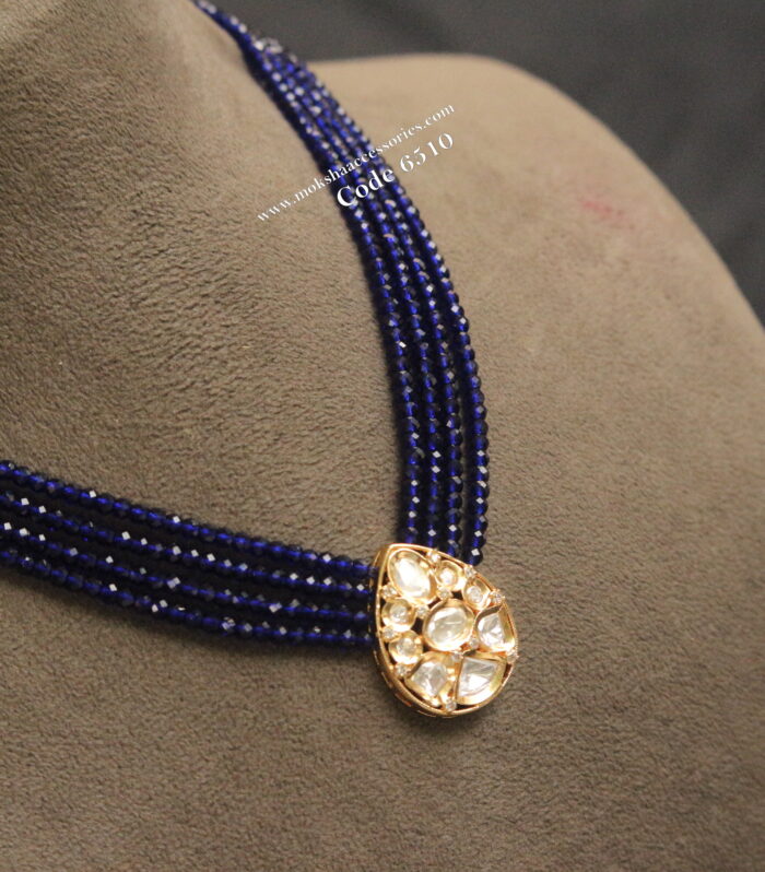 kundan pendant with cz blue beads