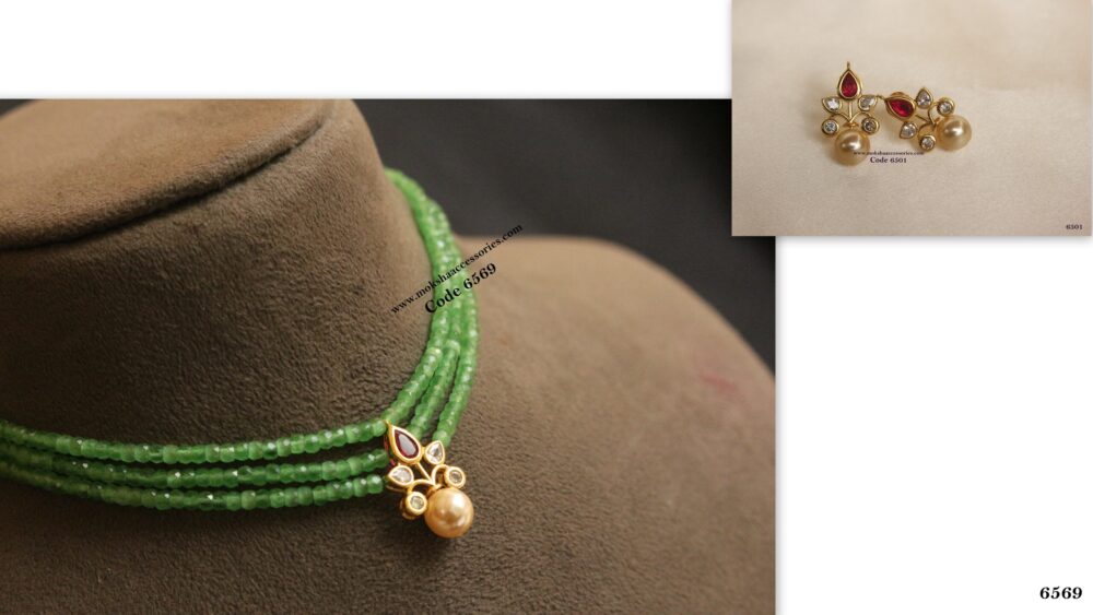 CZ pendant set with green beads