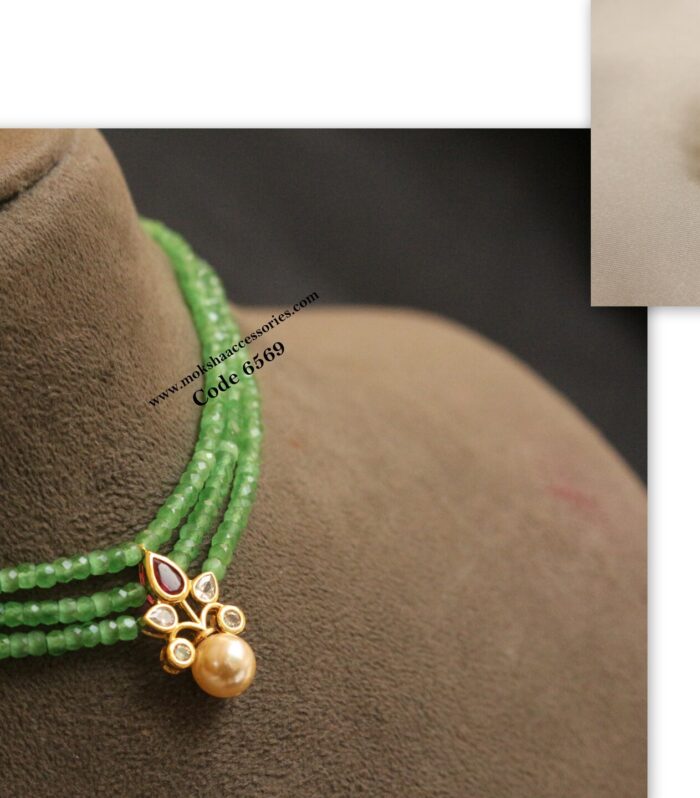 CZ pendant set with green beads