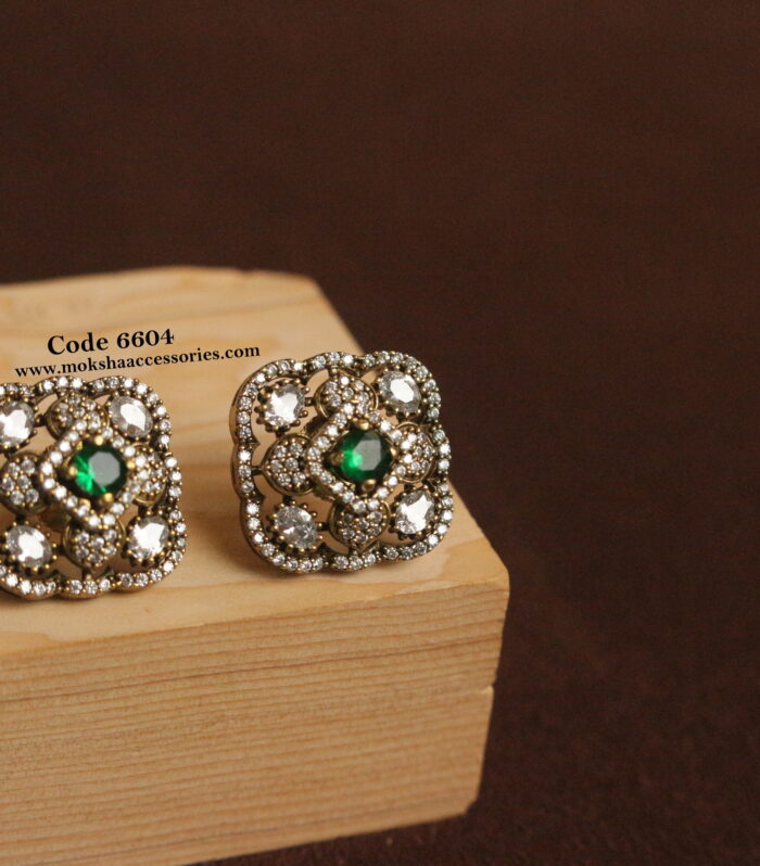 Mozonite and cz green and white stone studs