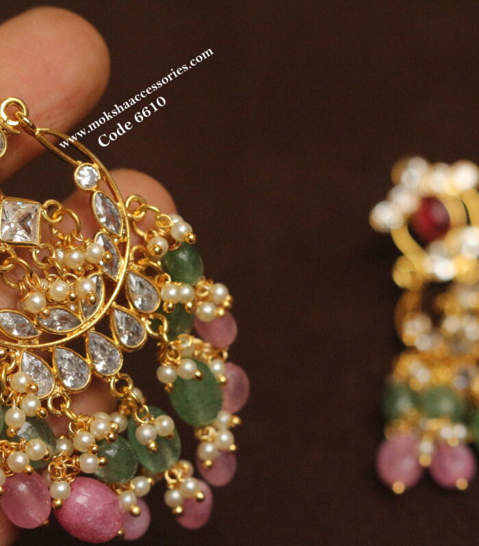 CZ stone chandbali earrings