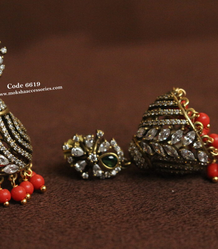 CZ jhumki with real coral drops