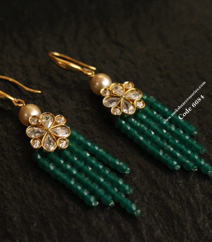 CZ earrings with emerald beads