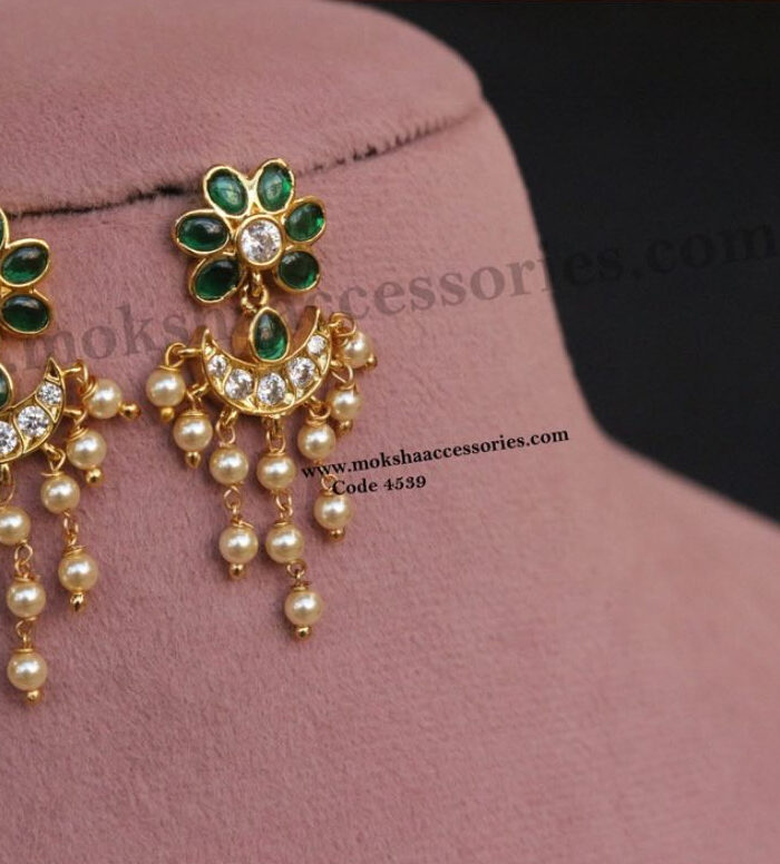 Cz emerald and pearl earrings