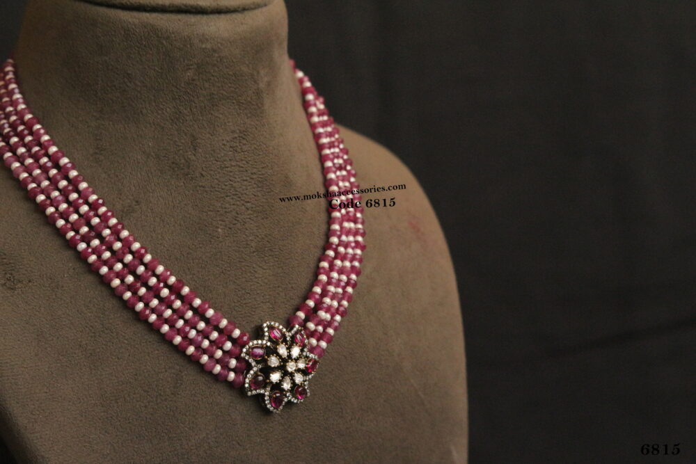 Victorian ruby pendant with pink beads