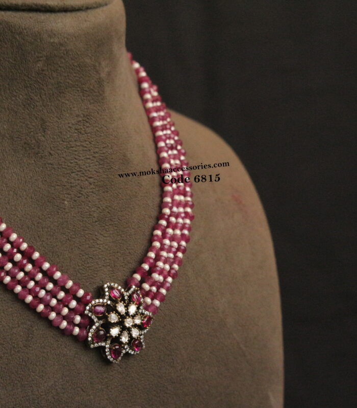 Victorian ruby pendant with pink beads