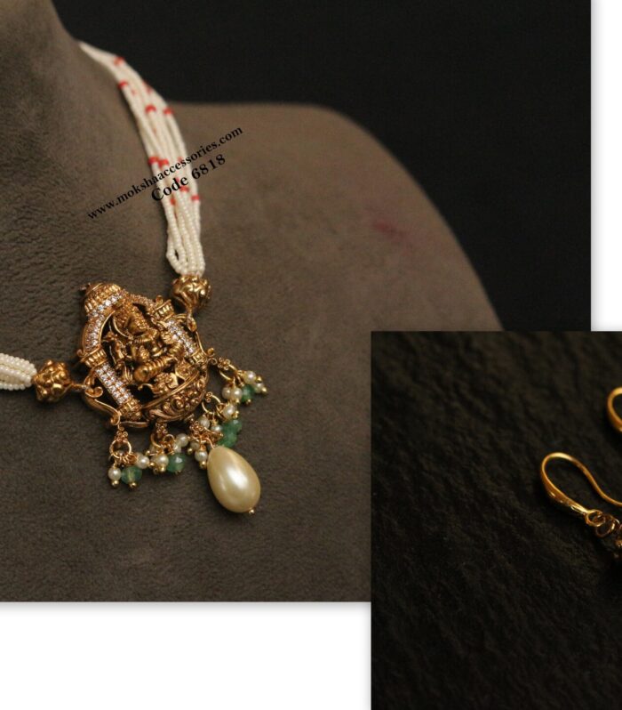 Jadaukundan pendant with real cz beads and sarvoski pearl