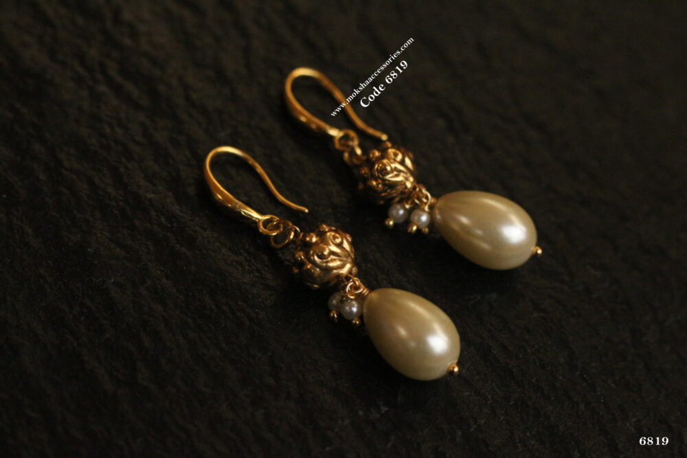 Antique gold ball with pearl drop earrings