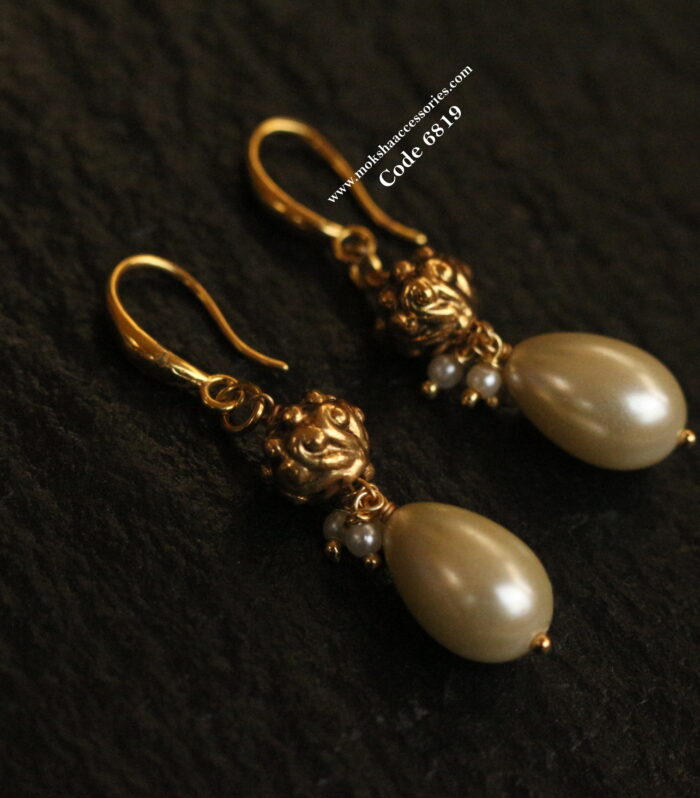 Antique gold ball with pearl drop earrings