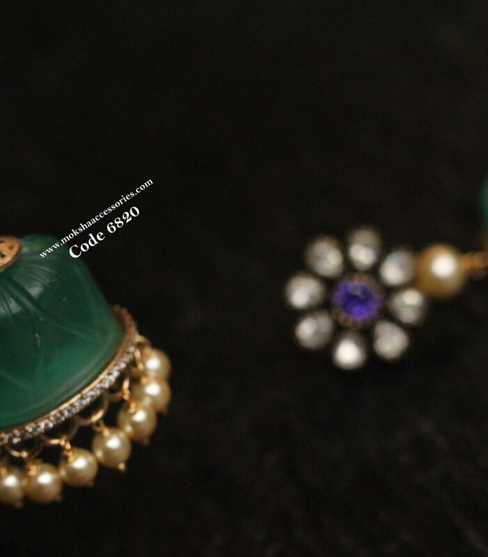 Glass jhumki with sarvoski pearl drops