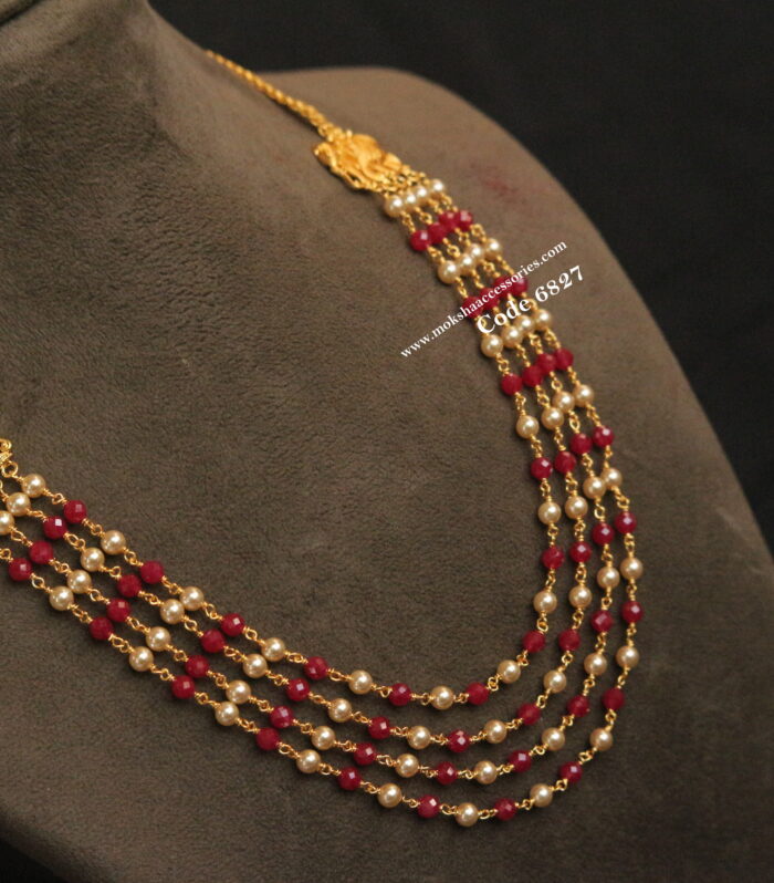 Real ruby and sarvoski pearl mala with elephant pendants