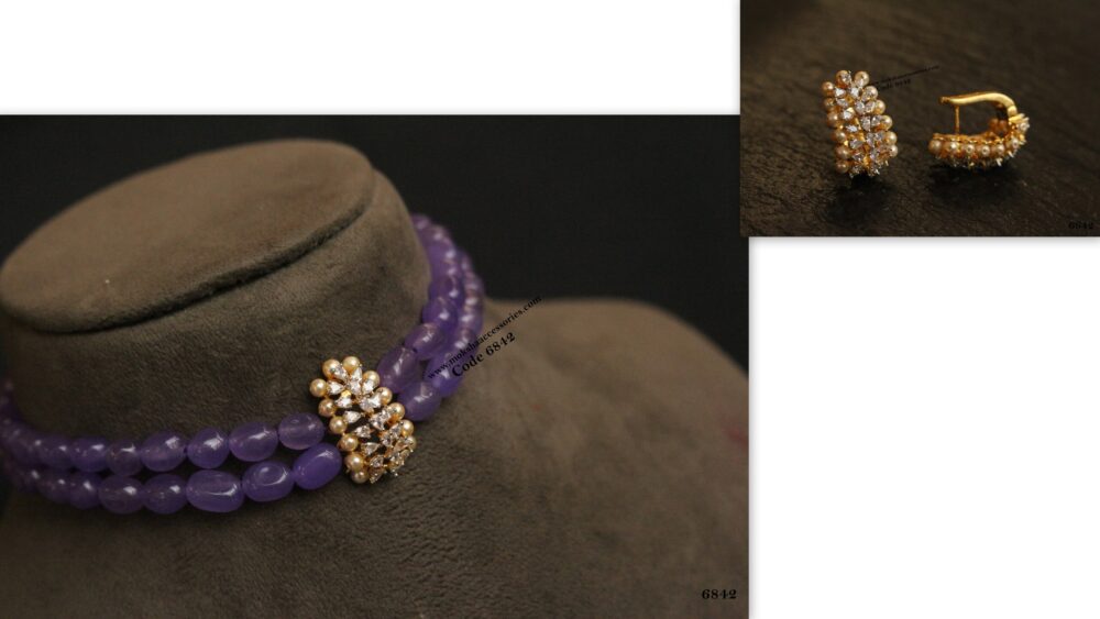 CZ pendant set with lavender beads choker set