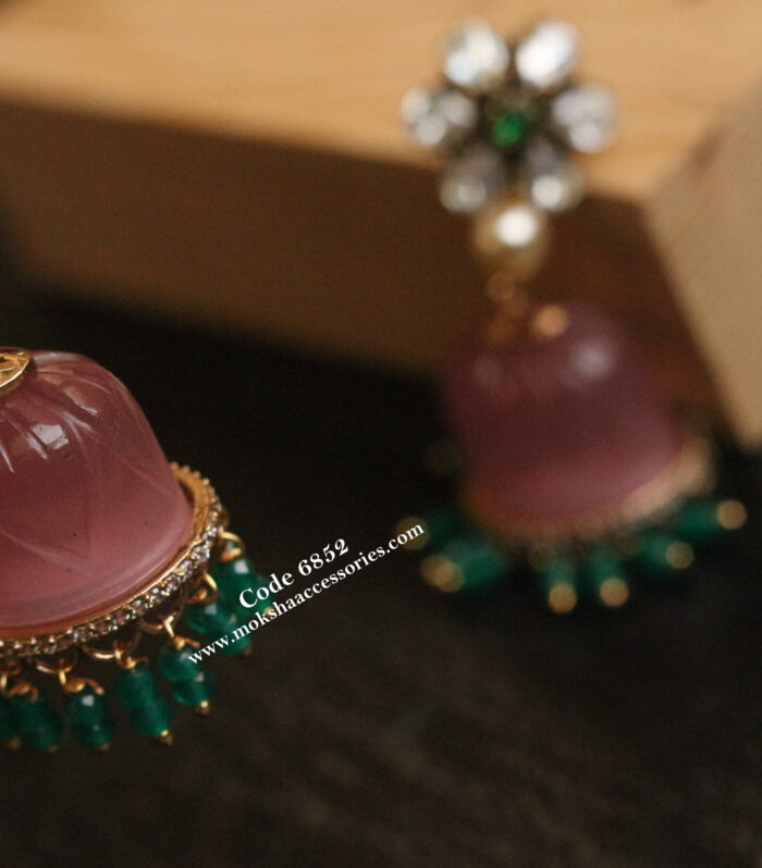 Glass jhumki with emerald drops