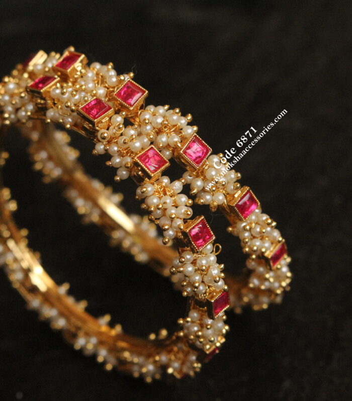 Ruby and pearl bangles (2.4-2, 2.6 -3 sizes available)