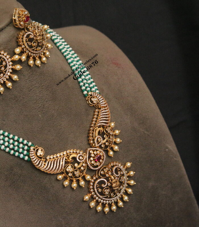 Antique pendant set with pearl and real cz green beads
