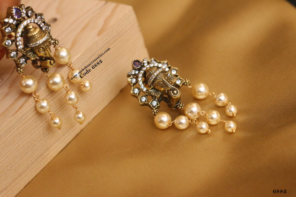 Ganesh studs with sarvoski pearl drops