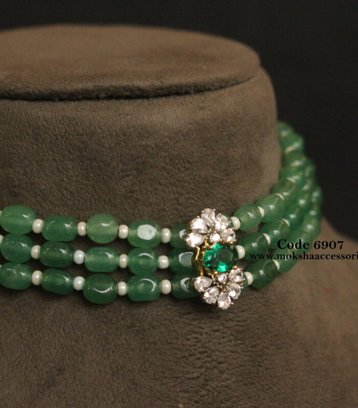 CZ pendant with emerald and pearl choker