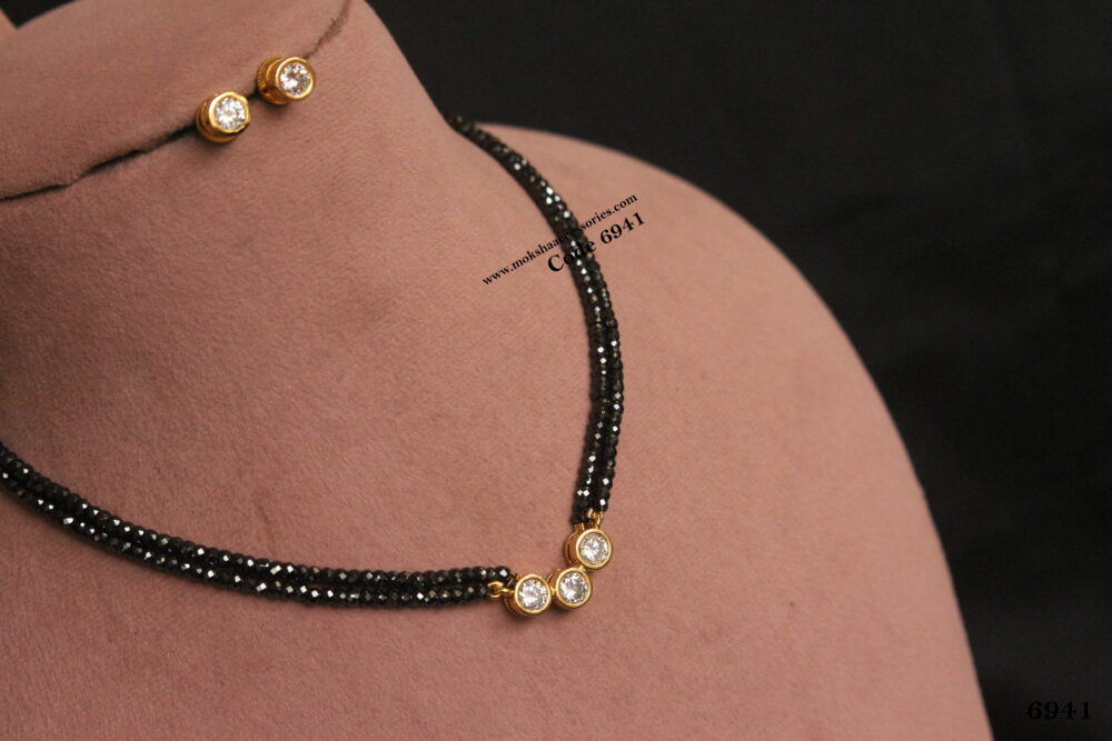 CZ pendant set with real cz black beads
