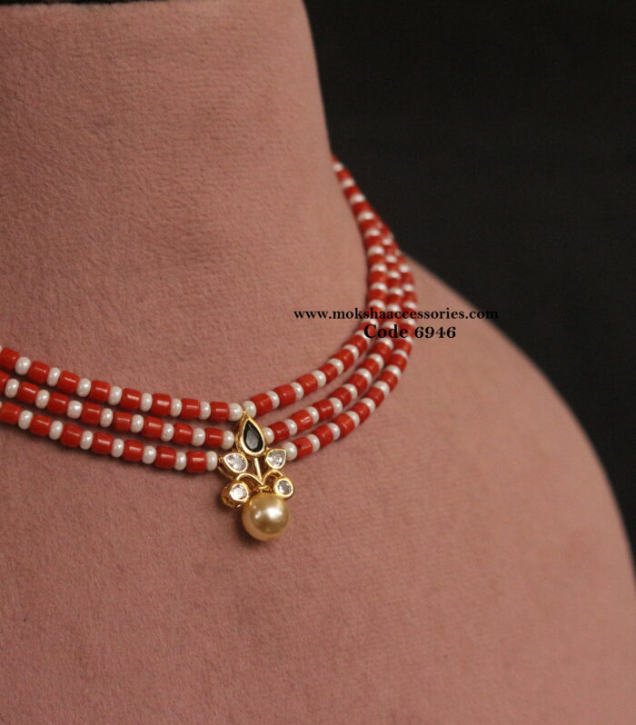 Real coral necklace with cz pendant