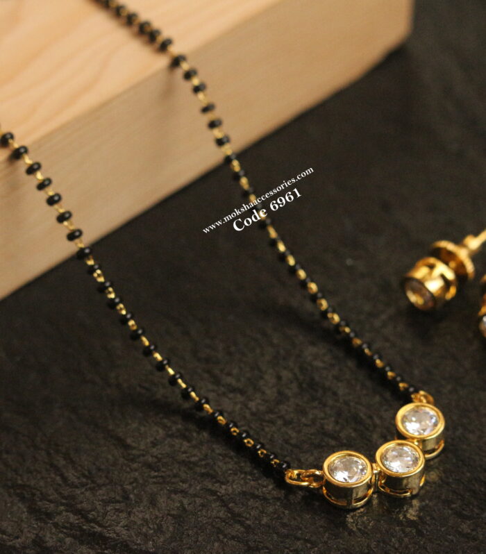 CZ pendant set with black beads chain