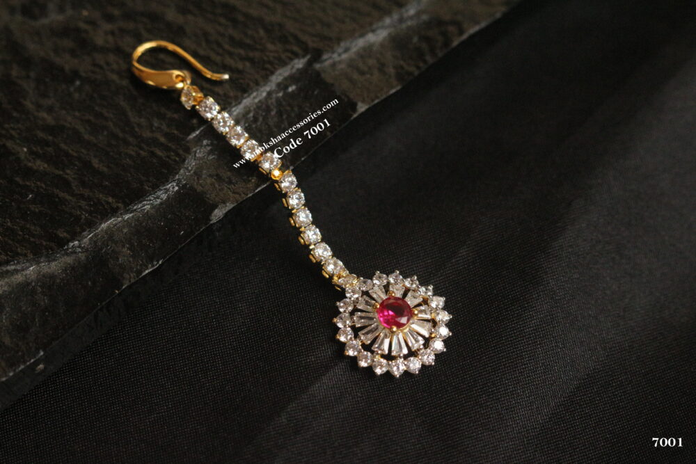 CZ glass stone Maang tika