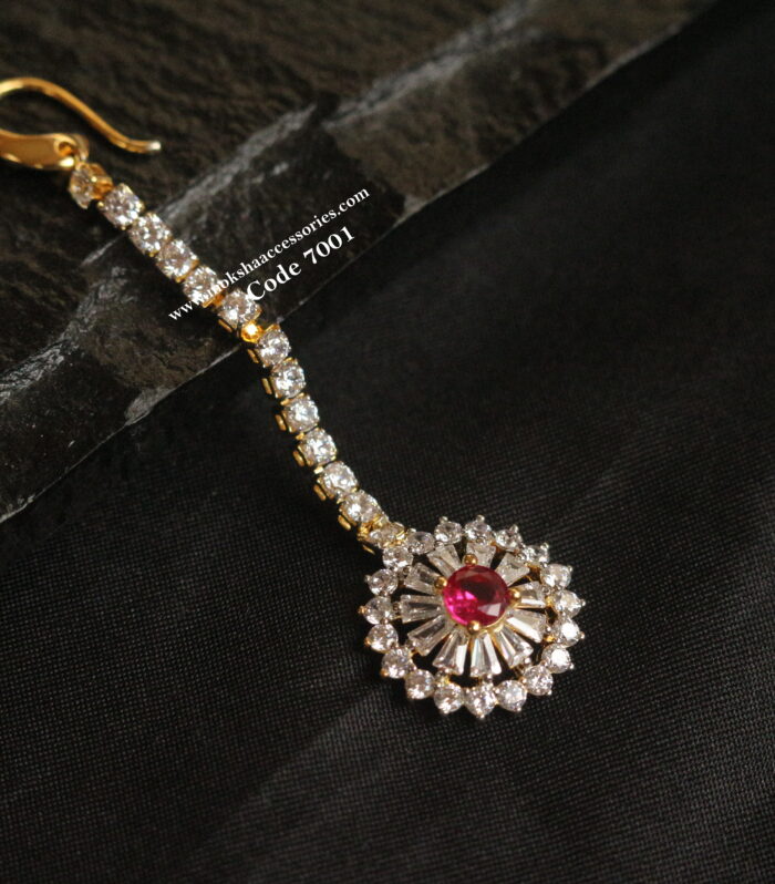 CZ glass stone Maang tika