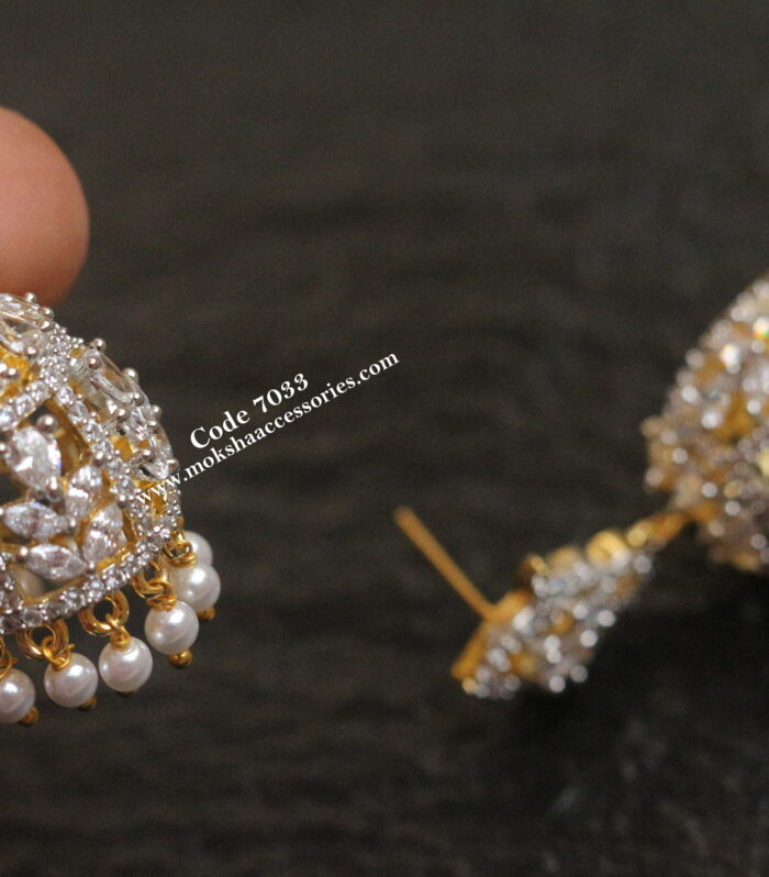 CZ complete white jhumki with pearl drops