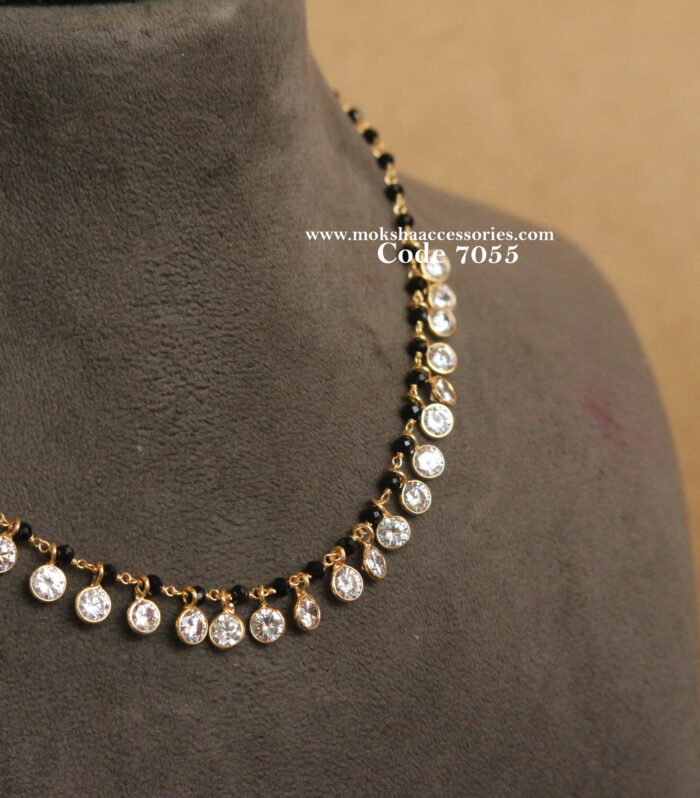 Black beads with cz round drops