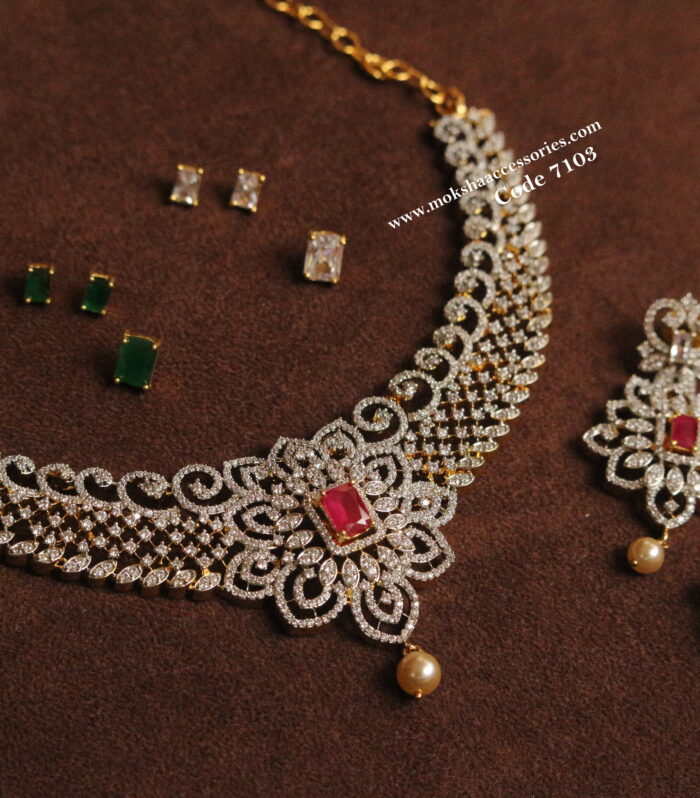 AD stone diamond replica neckset with changeable stone
