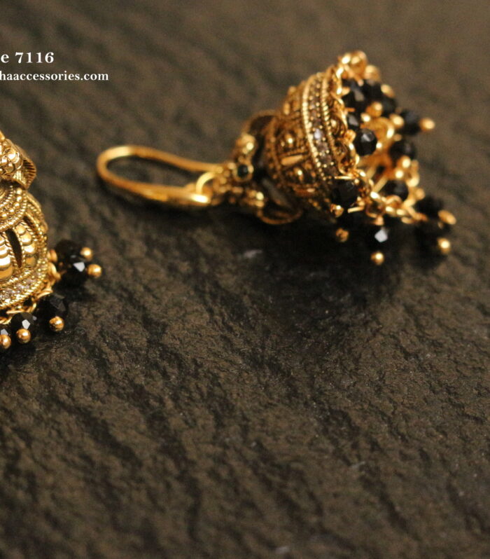 Gold jhumki with black beads