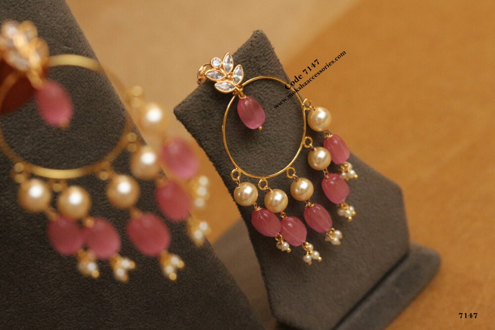 CZ studs chandbali earrings with back screw