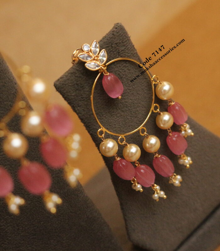 CZ studs chandbali earrings with back screw