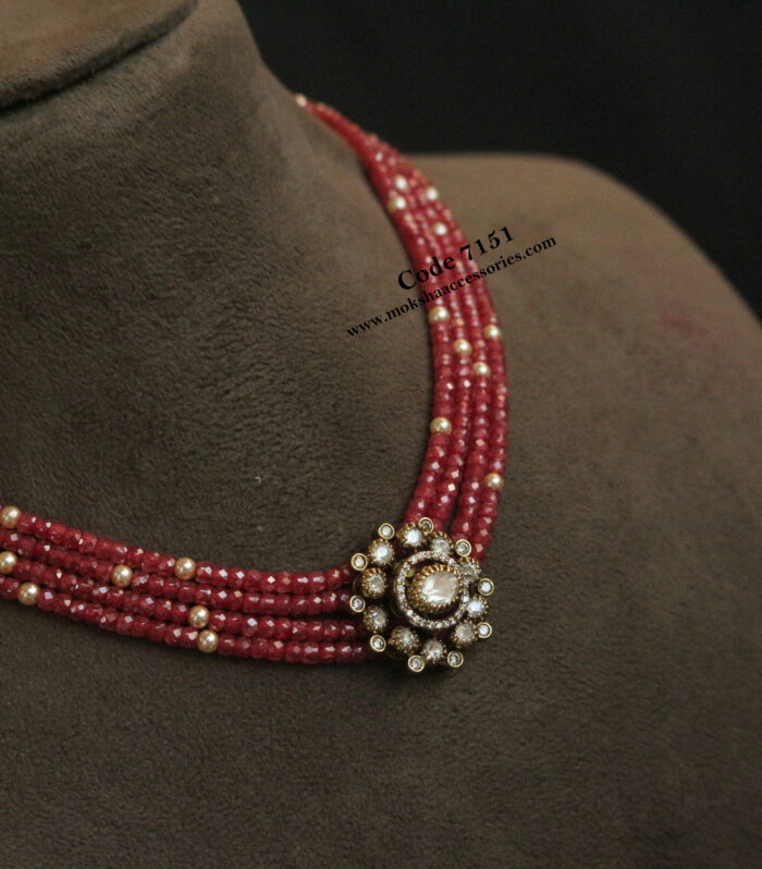 Mozonite stone pendant with real cz beads and sarvoski pearls