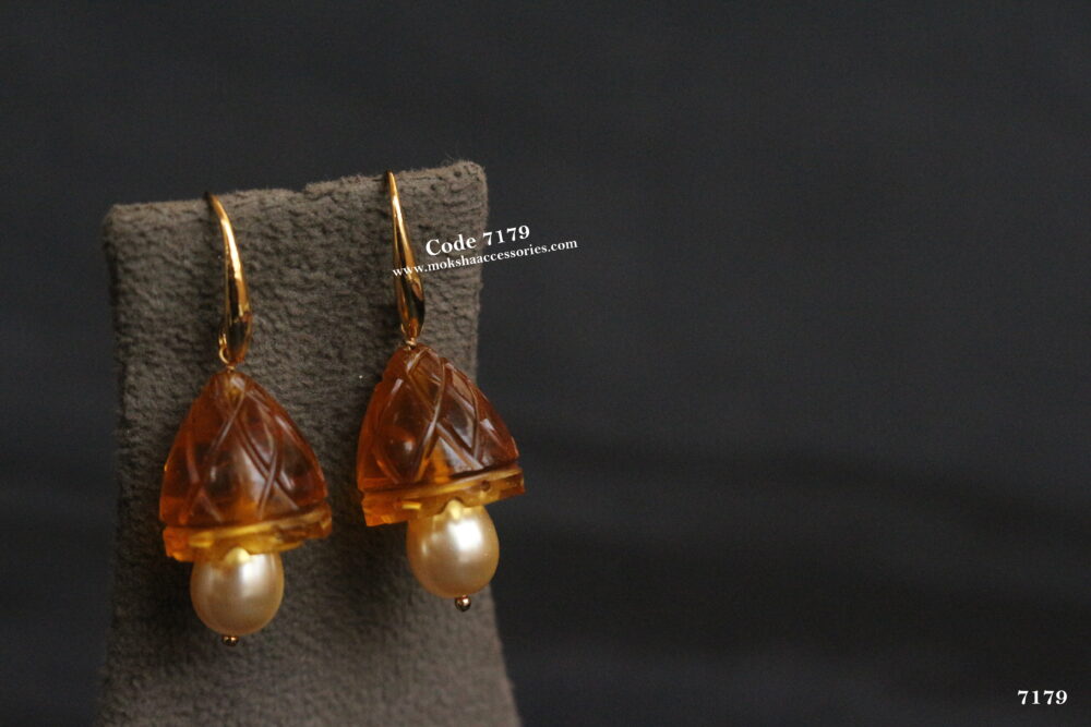 Glass gold yellow jhumki with pearl drops